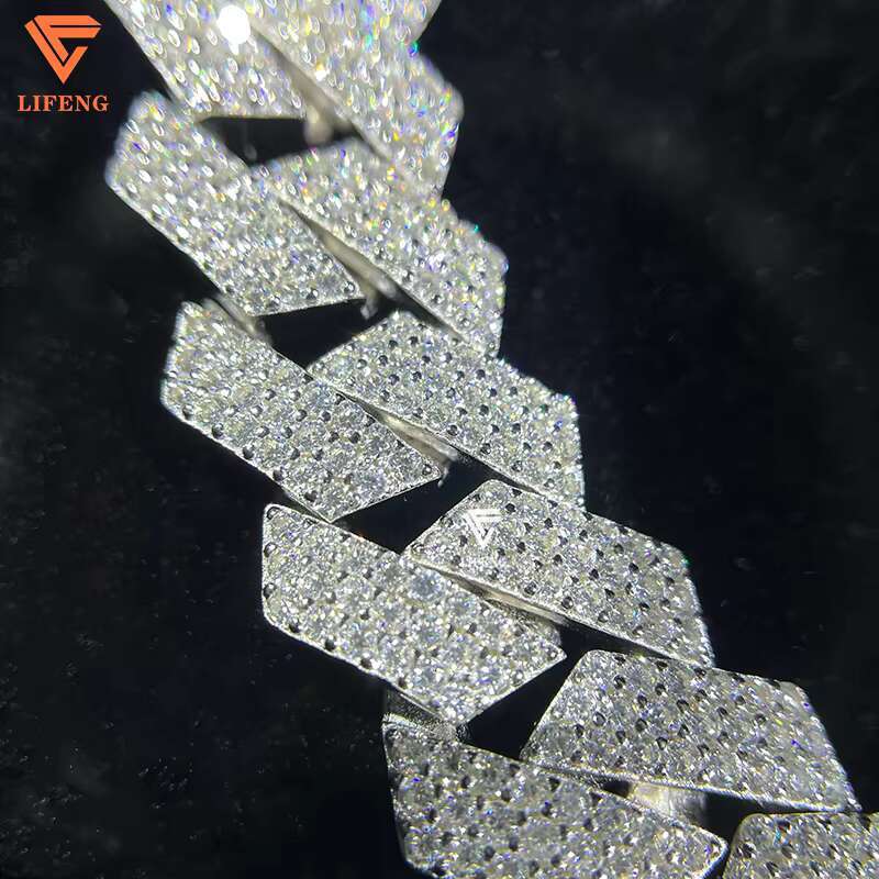 Lifeng Jewelry 15MM Honeycomb Set VVS1 Moissanite Cuban Link Chain Necklace Bust Down Solid Silver White Gold Plated Miami Chain