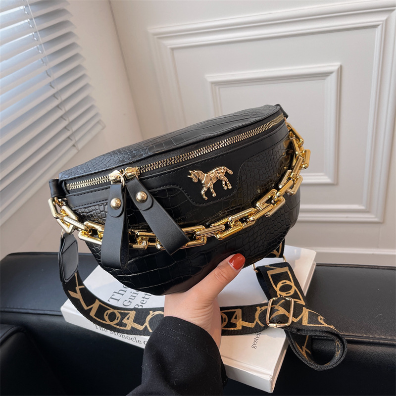 design bag 2025 Korean version trendy and fashionable PU single shoulder bag with chain casual and versatile crossbody bag