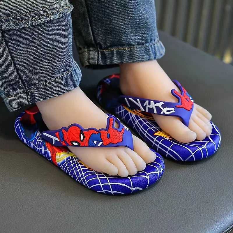 Slipper Summer childrens baby boys and girls slider cartoon Spider Man printing cute soft flip blue red childrens beach clothing shoes 24-35 S25326