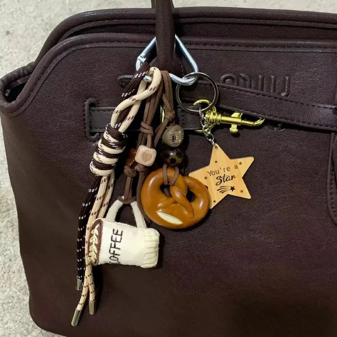 2025 Coffee cup pendant Hand woven rope alkali bread key chain Love backpack decoration 250403bj