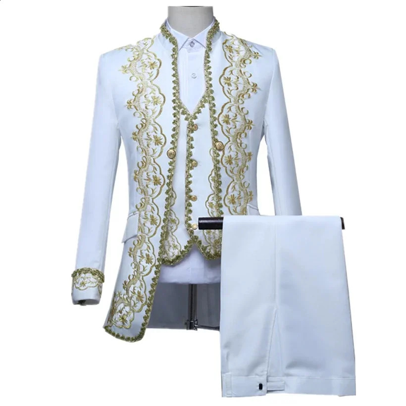 European gold retro tailcoat mens standing collar y set three piece opera stage costume 250326