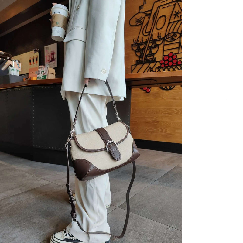 New England Style Hit-Color Armpit Underarm Shoulder For Genuine Cow Leather Women Crossbody Bag Daily-Use Handbag