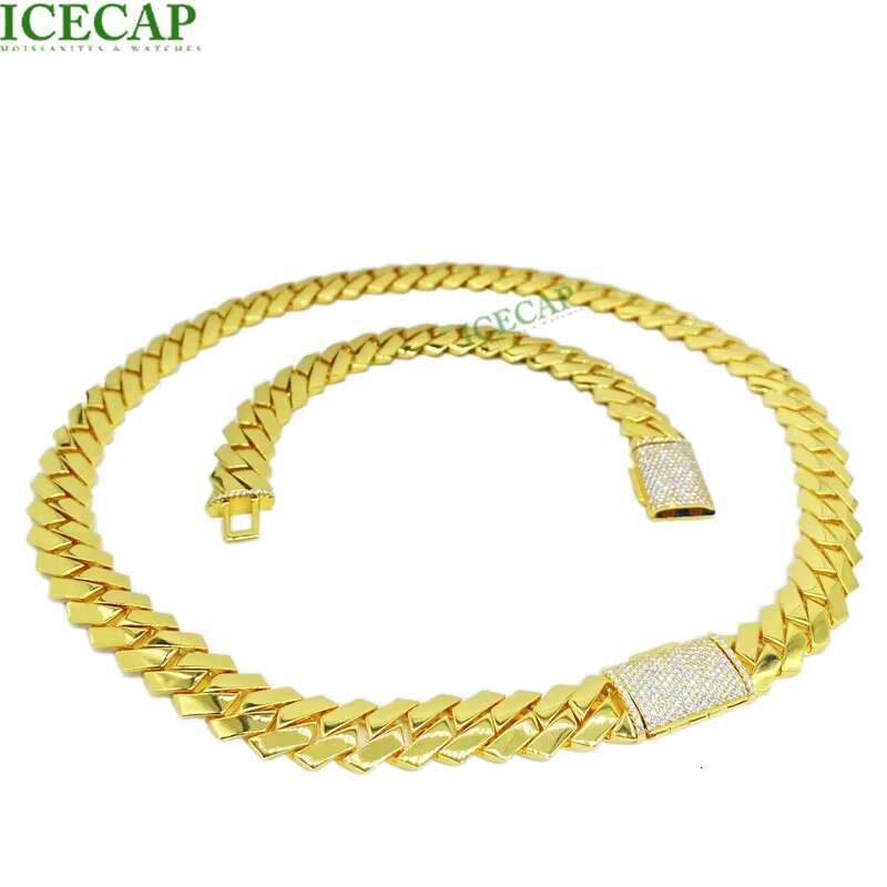 Hip Hop Iced Out Vvs Moissanite Clasp Custom 15mm S925 Sterling Silver Fine Jewelry Chain 18k Gold Plated Plain Chain Necklace