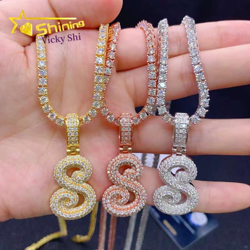 Hip Hop Jewelry 925 Silver Pass Diamond Tester Moissanite Letter Pendant Custom Iced Out Moissanite Pendant for Men