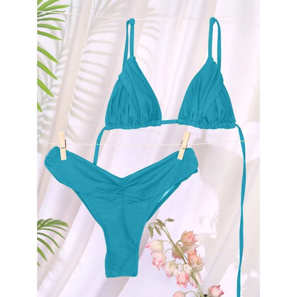 Bikini Sexy Folds Set Solid Micro Bikinis Women Swimsuit Female Triangle Swimwear Beach Wear Bathing Suit