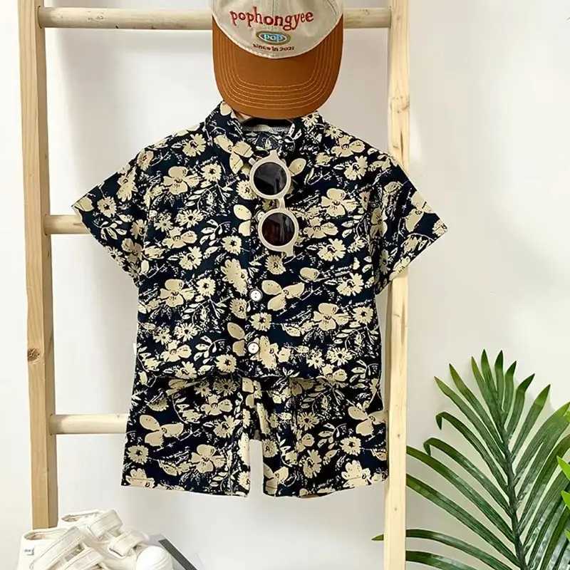Childrens summer set fashion shirt loose polo short sleeved top+shorts 2-piece set for casual streetwearT250327