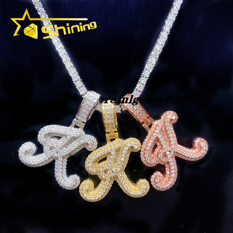 Iced Out 925 Sterling Silver Moissanite Letter K Pendant Men Hip Hop Jewelry Custom Moissanite Letter Name Pendant