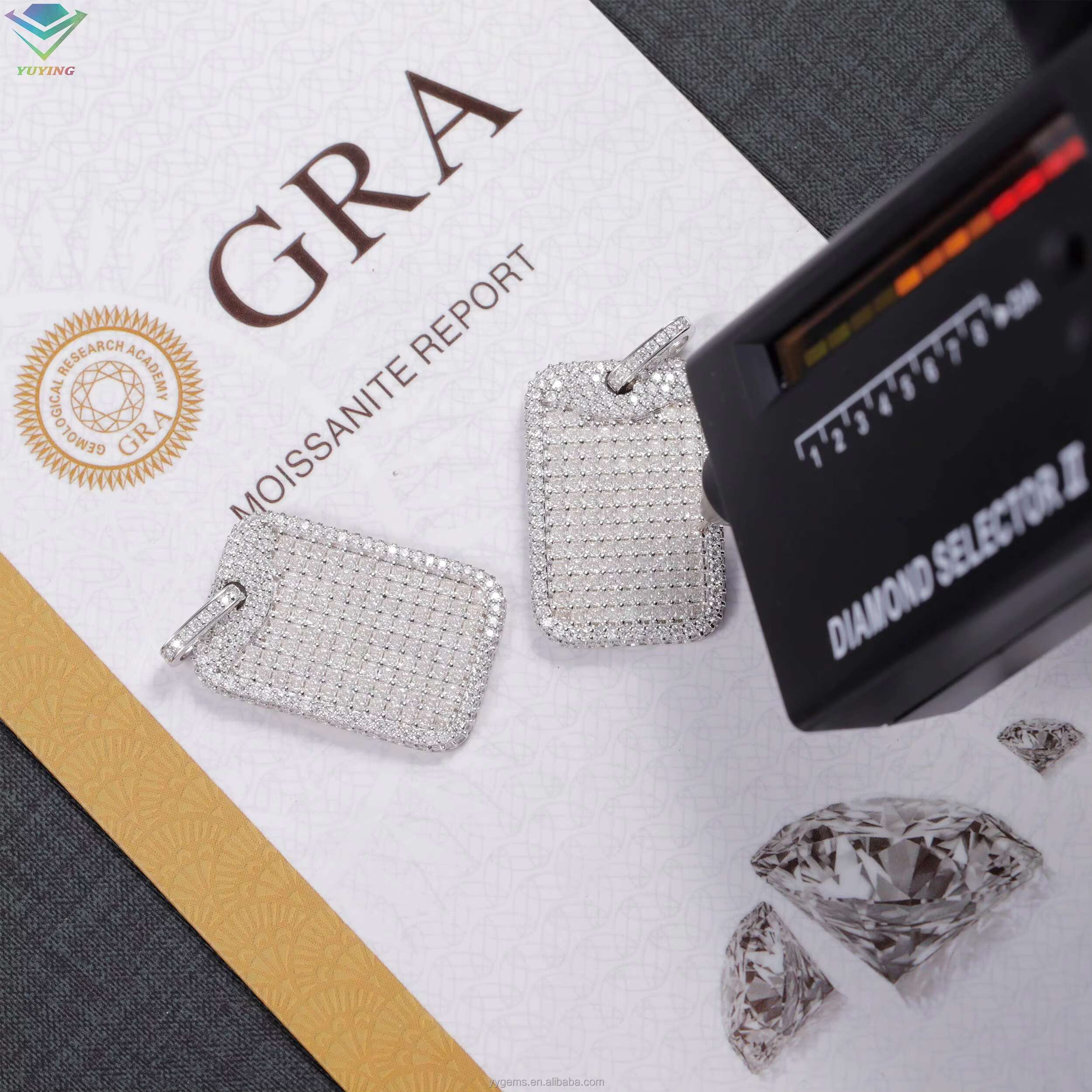 Hot Sale Tag Pendant Rope Chain White Gold Plated 925 Silver Iced Out VVS Moissanite Diamonds Hip Hop Pendant Dog Tag Necklace