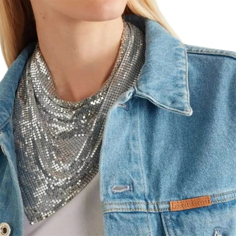 Fashion Shining Womens Nightclub Party Evening Dress Scarf Bright Gold Silver Retro Punk Triangle Scarf 250322