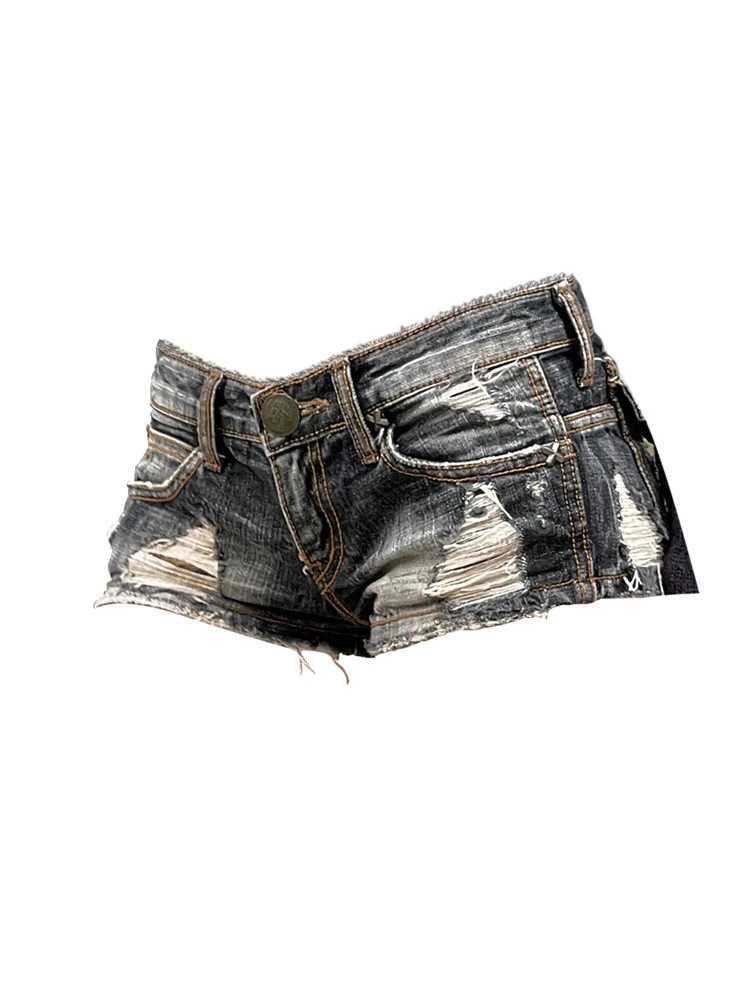 Women Blue Ripped Denim Shorts Low Waist Mini Jeans Shorts 2000s Vintage 90s Y2k Emo Cowboy Short Pants Harajuku Clothes SummerC250327