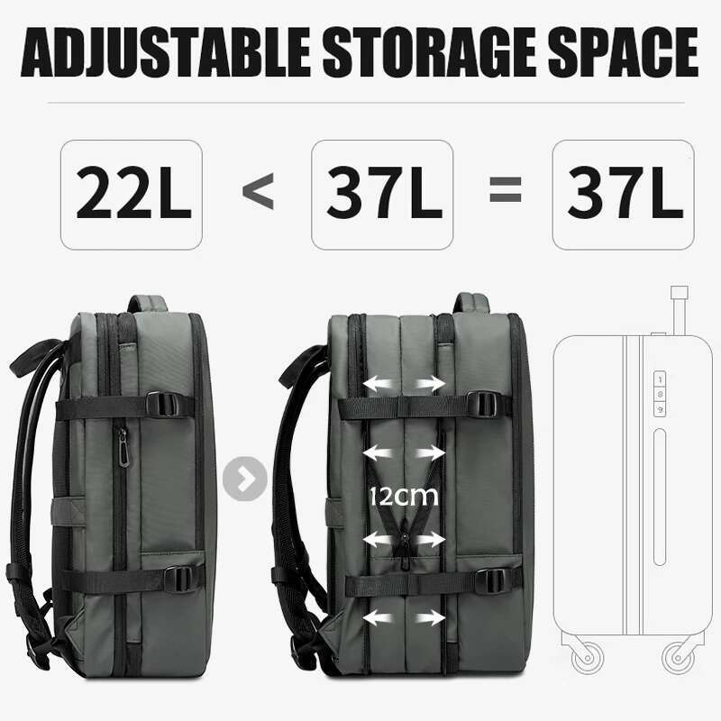 BANGE Aesthetic Men Business School Expandable USB Bag, Large Capacity 17.3 Laptop Waterproof Fashion Travel Backpack