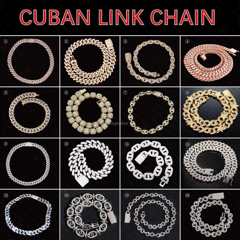Hip Hop Cross Charm Baguette Cut VVS S Moissanite Cuban Chain With Pendant