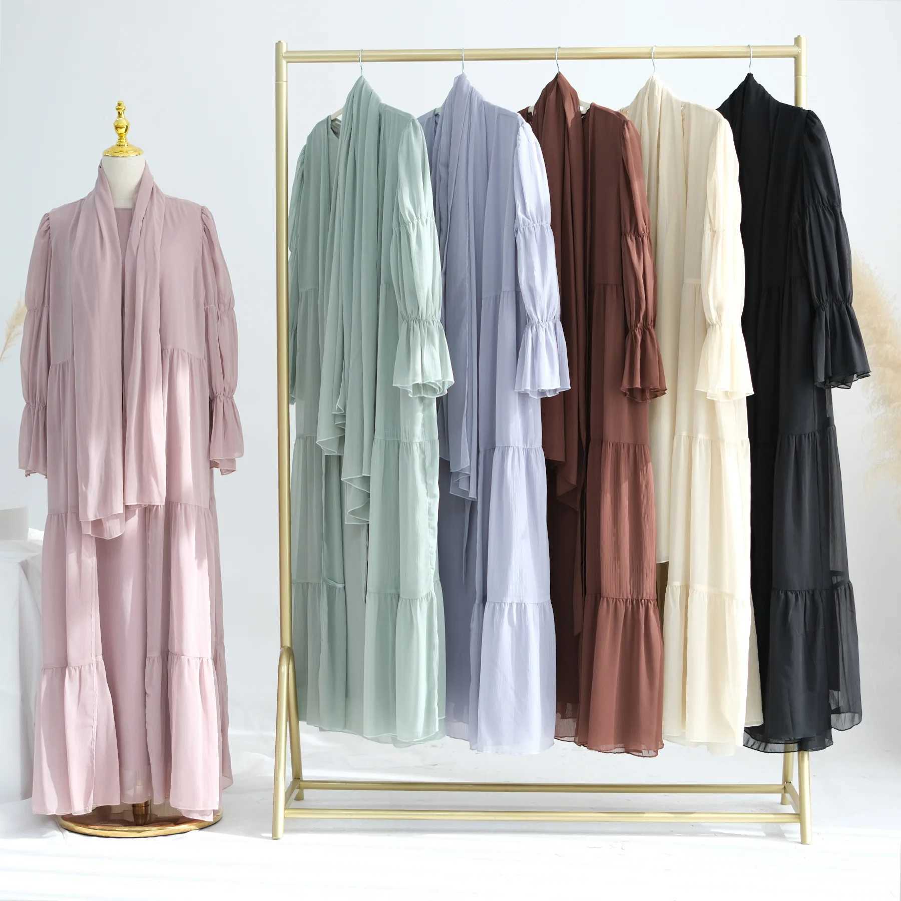 2/3 Pieces Sets Eid Ramadan Muslim Women Open Abaya Kimono Maxi Dress Hijab Dubai Islam Arab Robe Kaftan Jalabiya Caftan Ka X250514