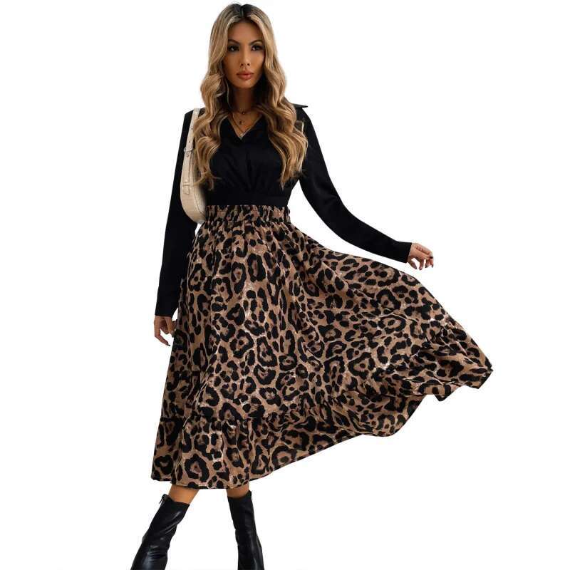 Dongdumaoyi Elegante Midi Rok Voor Dames Minimalistische Mode Slim Fit A Lijn Met Luipaardprint Stijl B