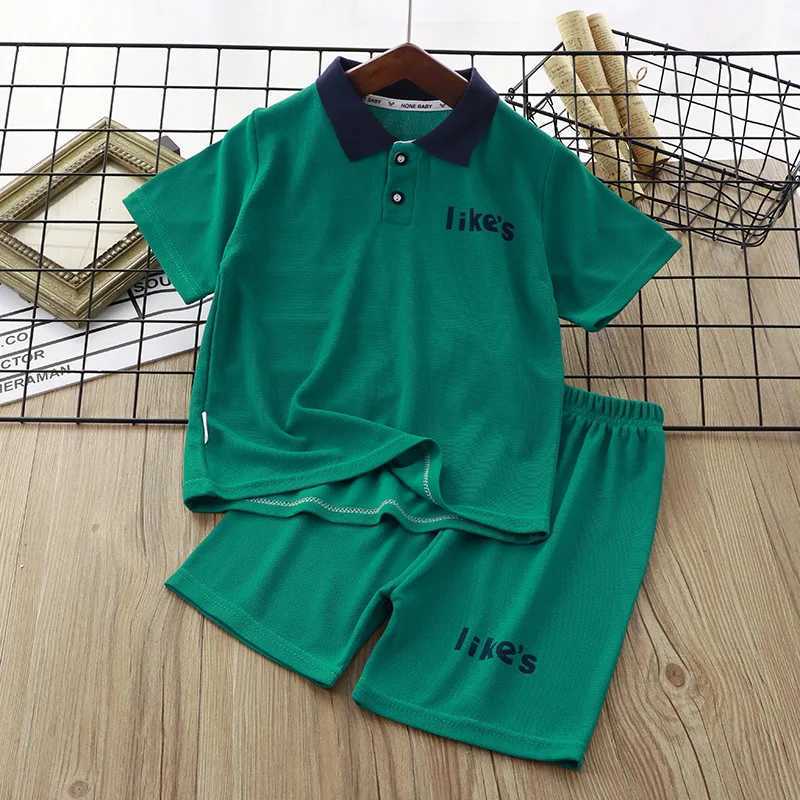 Summer boys clothing set childrens collar T-shirt and shorts 2-piece set youth letter short sleeved topT250327