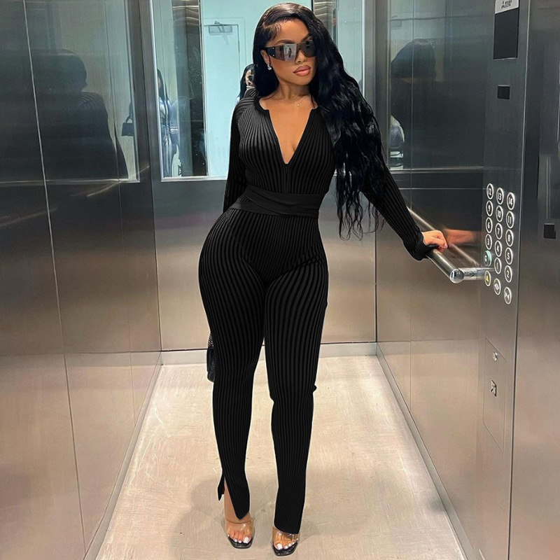 Designer Jumpsuit 2025 Spring Set New Fashionable And Sexy Silk High Waisted Pants Women's Long Sleeved Top Casual Tight Pants Casual Sportswear
