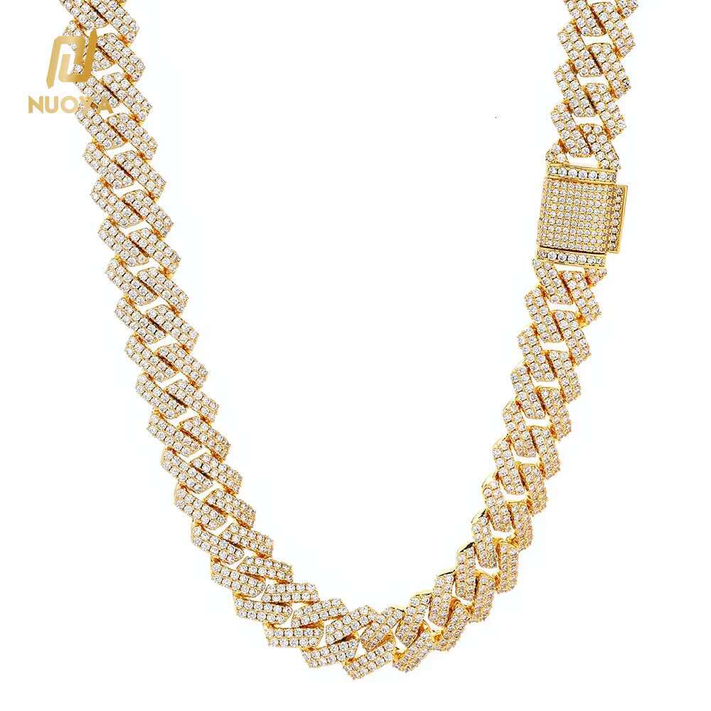 NUOYA Luxury 2 Row Shiny Zircon Diamond Cuban Link Chain Necklace 18K/White Gold Plated Hip Hop Jewelry for Women and Men