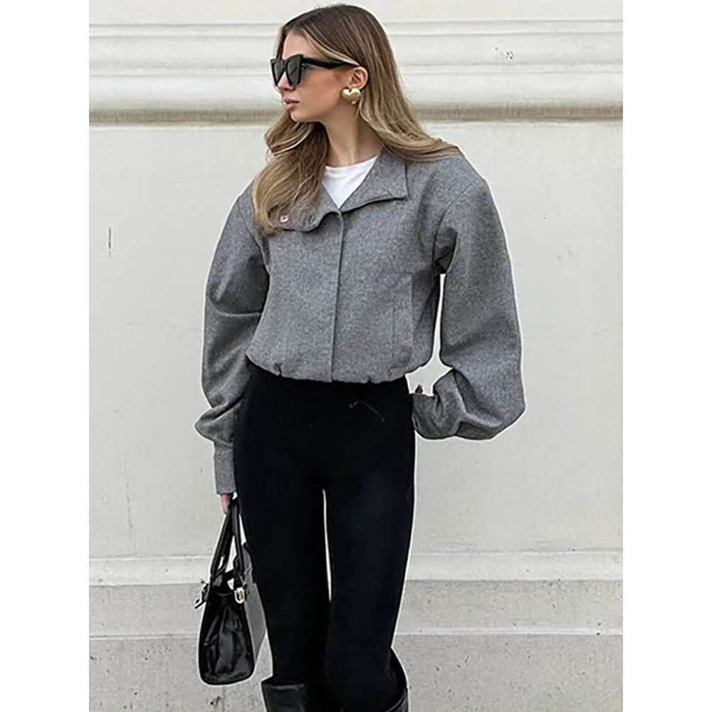 Women's Coat Fashion Stand Collar Women's Woolen Short Coats Casual Single Breasted Long Sleeve Coat Female Autumn New Commuter Outwears