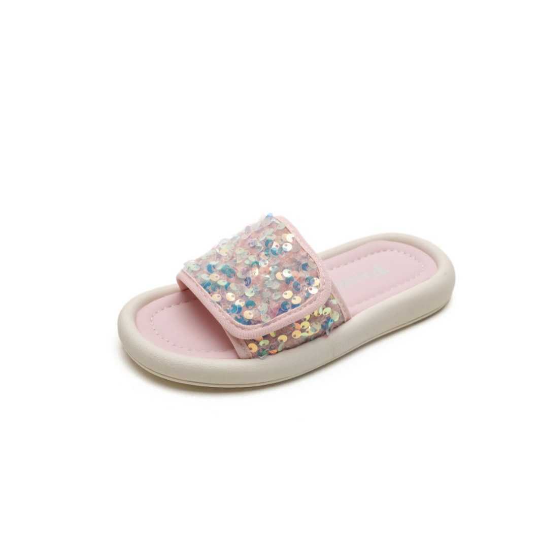 Slipper Large size girls sandals childrens sequins one line drag summer new style little girls beach shoes S25326
