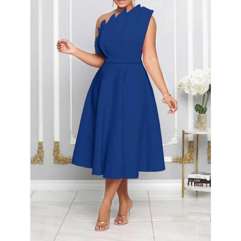 Dongdumaoyi Herfst Sexy Asymmetrische Halslijn Hoge Taille Mouwloze Uitlopende Damesmodejurk