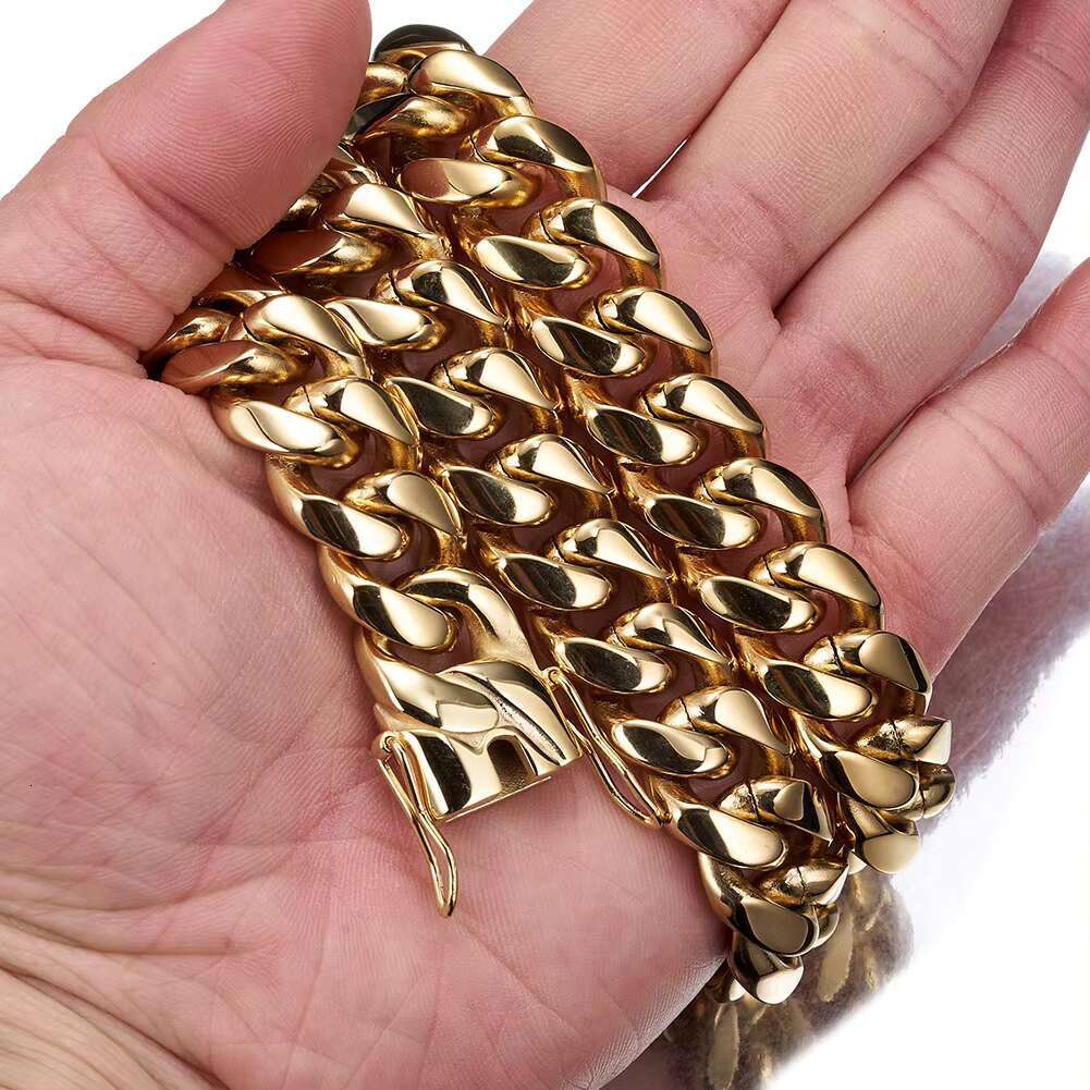 Mens Heavy Gold Plated Cuban Chain Necklace Trending Chunky Link Hip Hop Fashion Statement Stainless Steel New Style