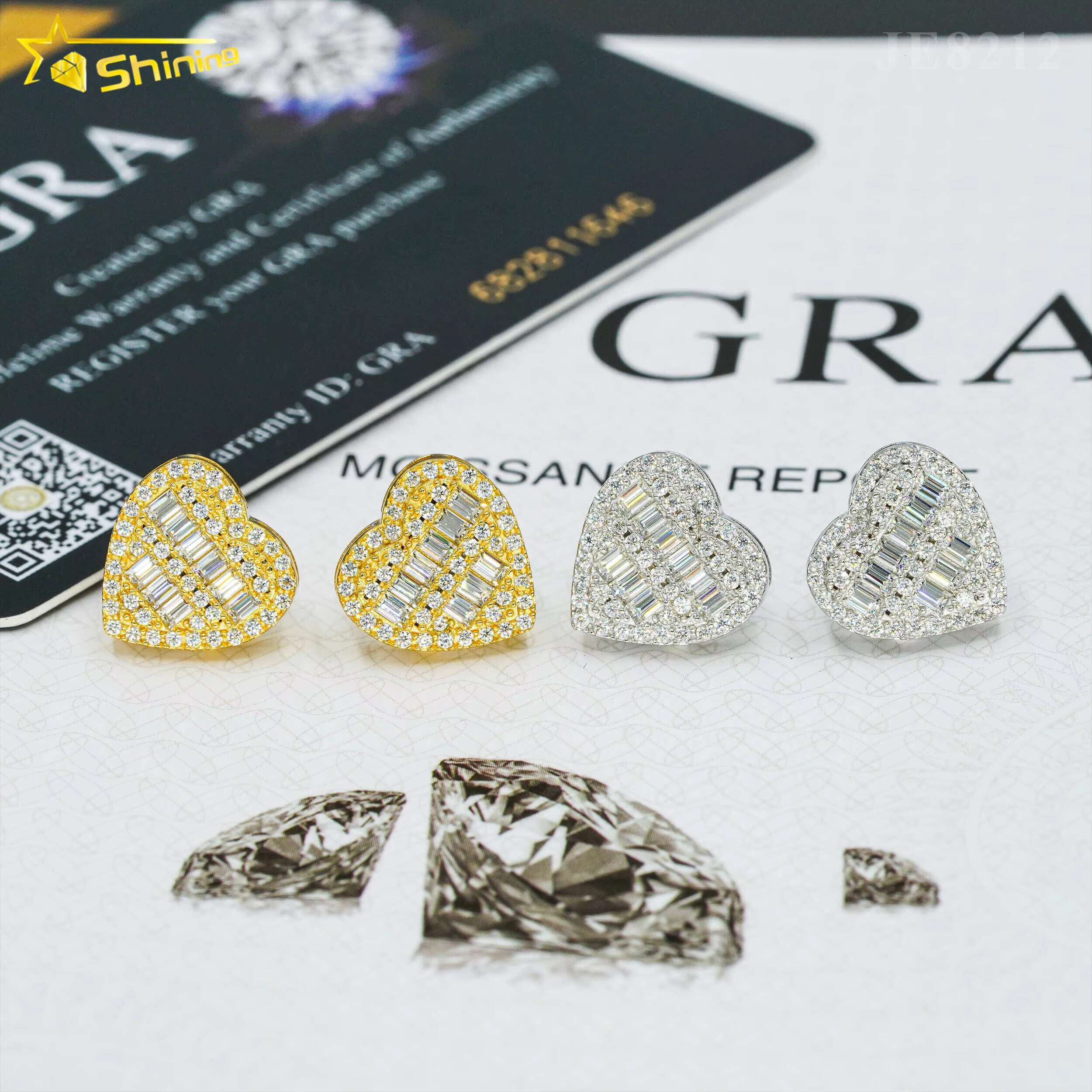 Luxury Jewelry 925 Sterling Silver Earrings Shining Moissanite Diamond Stud Earrings Heart Shape for Women