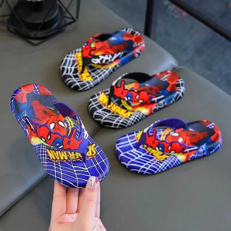 Slipper Summer childrens baby boys and girls slider cartoon Spider Man printing cute soft flip blue red childrens beach clothing shoes 24-35 S25326