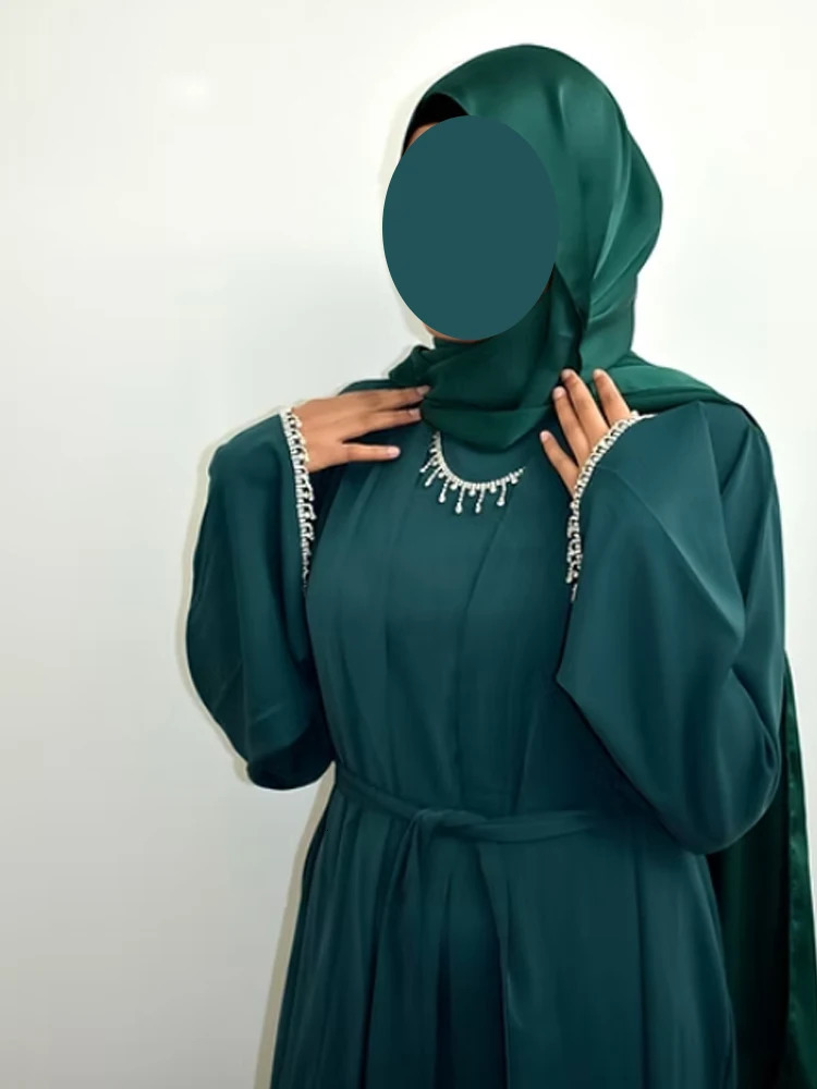 Muslim Elegant Abaya Cuff Beaded Islamic Black Dress Dubai Long Womens Evening Kaftan Morocco Wedding Ramadan 250326
