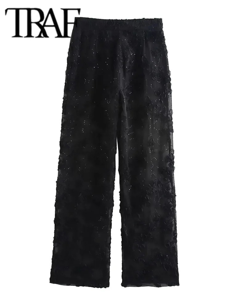 Glitter pants set for women 2piece transparent jacket womens elegant 250326