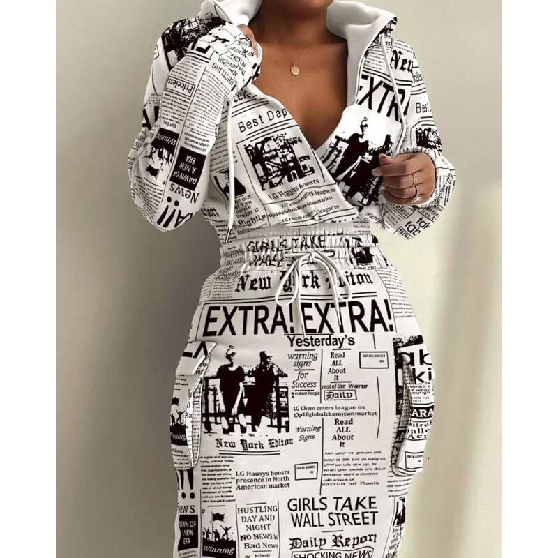 Dongdumaoyi Trendy Damesjurk Met Bedrukte Taille En Zak