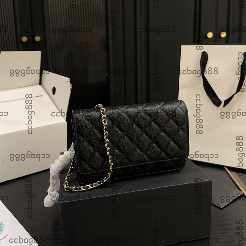 Women Designer Caviar Leather Mini Flap Quilted WOC Bags With Hollow out Rhinestone Strass Buckle Gold Metal Hardware Matelasse Chain Crossbody Purse 19x12cm