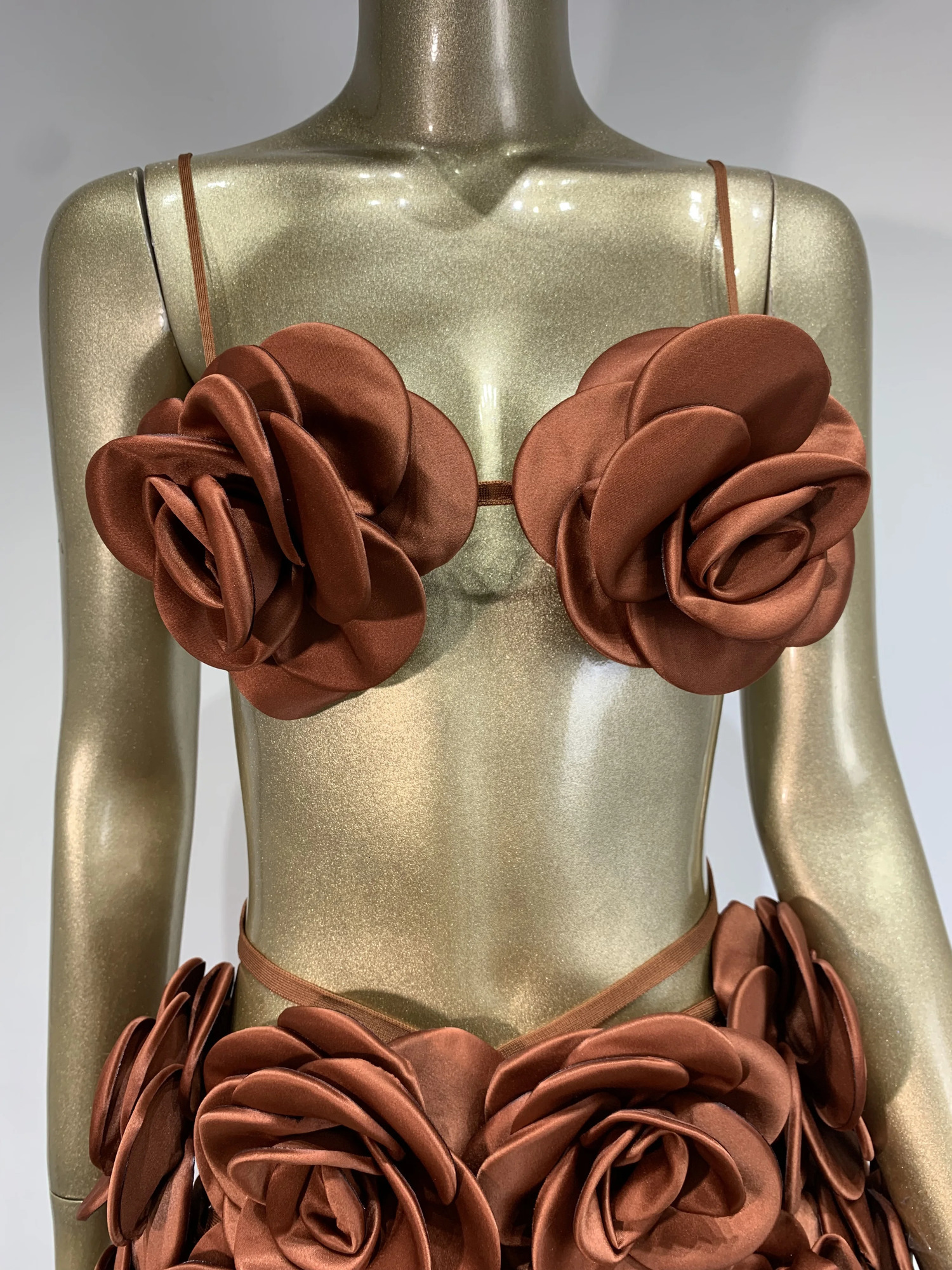 Womens Celebrity Sexy Backless Strapless Flower Brown Maxi Long Bandaged Ski Set Knitted Elegant Nightclub Party Clothing 250326
