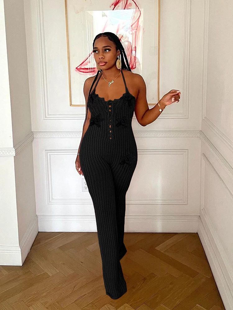 Strange cat knitted backless jumpsuit for women lace camisole decal sleeveless summer vacation trend classic top 250326