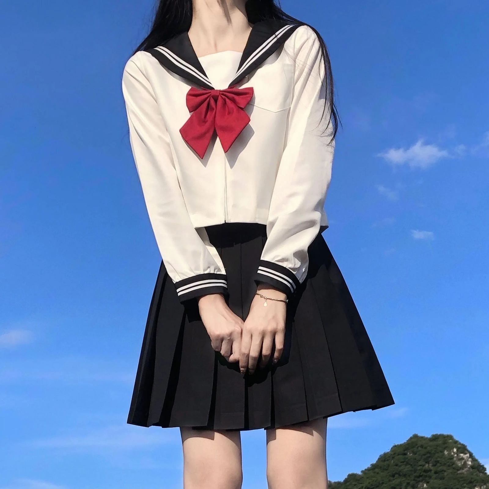 Japanese school uniform girl S8XL plus size Jk set white twopiece black three piece basic sailor womens long sleeved 250326