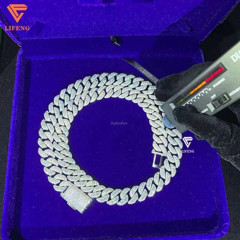 Hip Hop 14mm k Necklace Sier With White Gold Plated Iced Moissanite Large Middle Chic Dia Cuban Chain