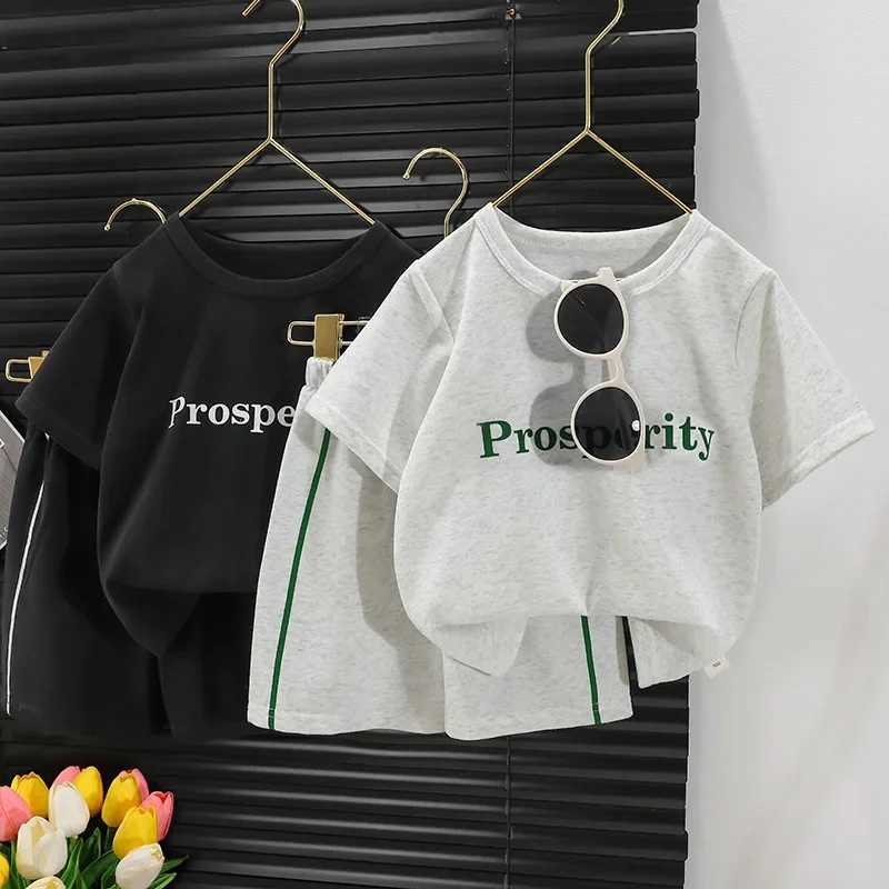 New childrens short sleeved set girls T-shirt summer baby fashion sports and leisure set childrens clothingT250327