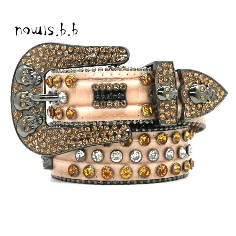 Belt for woman belt man bb belts shiny diamond waistbands white beaded skull snake pattern personalize 250312