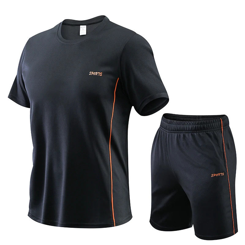 Mens running set summer sportswear breathable gym fitness quick drying Tshirt sports training 250327