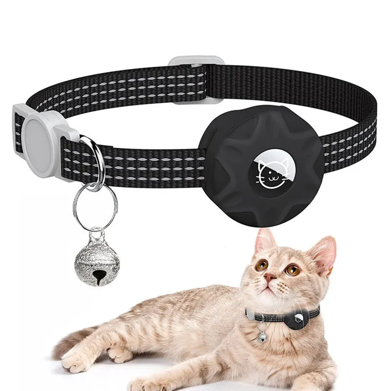 Reflective cat collar detachable Apple air tag cat GPS cat collar with AirTag bracket and bell lightweight tracker dog