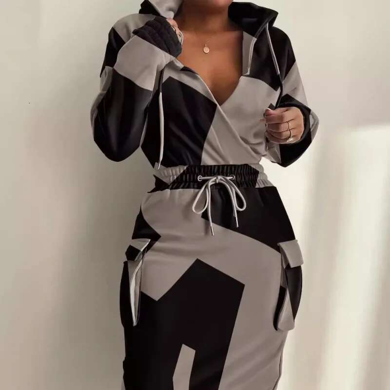 Dongdumaoyi Trendy Damesjurk Met Bedrukte Taille En Zak