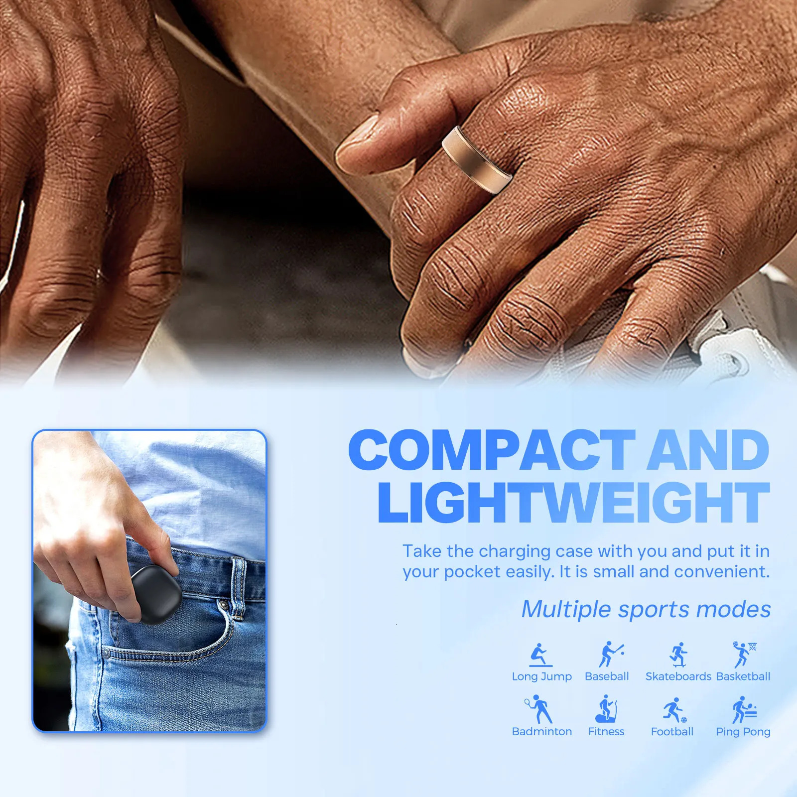 EIGIIS Smart Ring Blood Oxygen Heart Rate Monitor IP68 Waterproof Bluetooth-Compatible5.0 for Men Women for Android IOS 250322