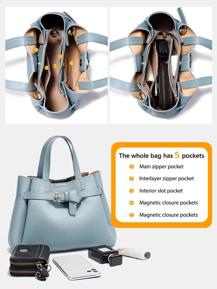 Zency Genuine Leather Top-Handle For Women Designer Crossbody Bag Zipper Purse Elegant OL Handbag 2024 New Shoulder