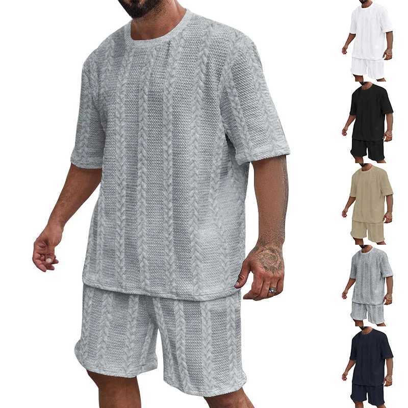 24 Knitted Solid Color Summer Casual Crew Collar Floral Short Sleeve Sportswear Mens WearXJ250326