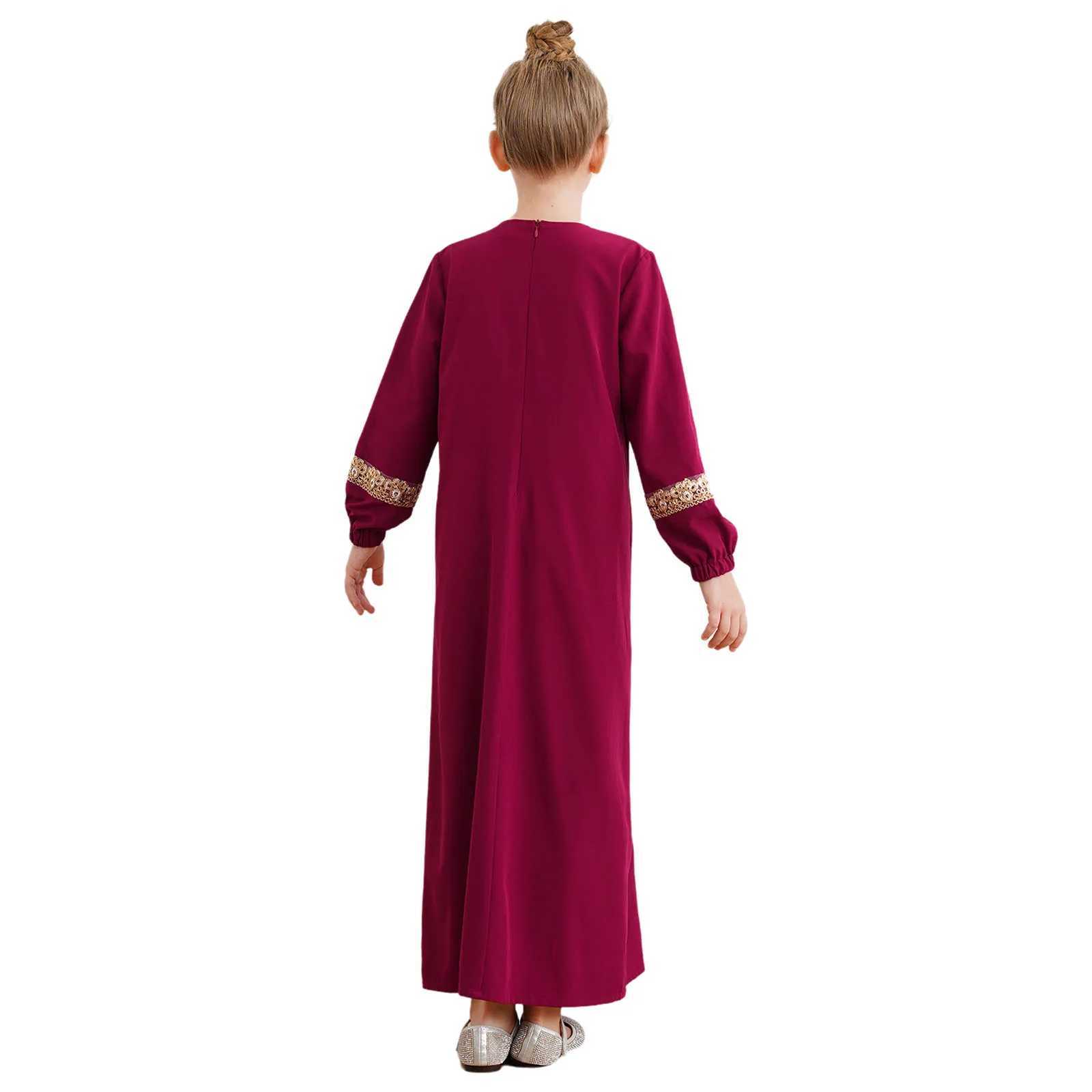 Childrens girl Muslim dress Abaya Morocco Kaftan Islamic childrens clothing Eid al Fitr long sleeved long skirt theme Par makeup W250326