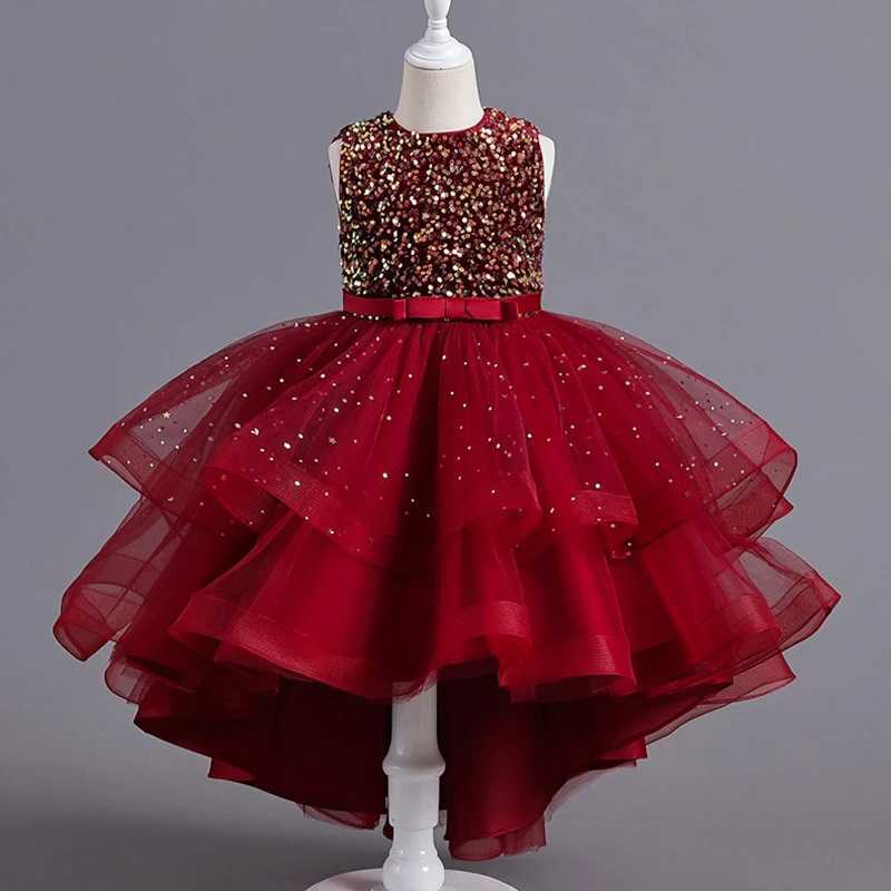 Teenage sequined girl princess dress summer sleeveless fashion wedding Christmas Par trailer dress childrens clothing for 3-14 years old W250326