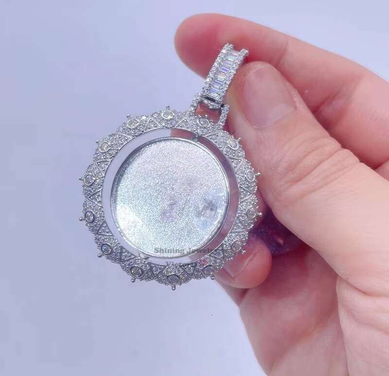 Sterling Silver 925 Double Side Moissanite Diamond Frame Memory Iced Out Picture Photo Pendant