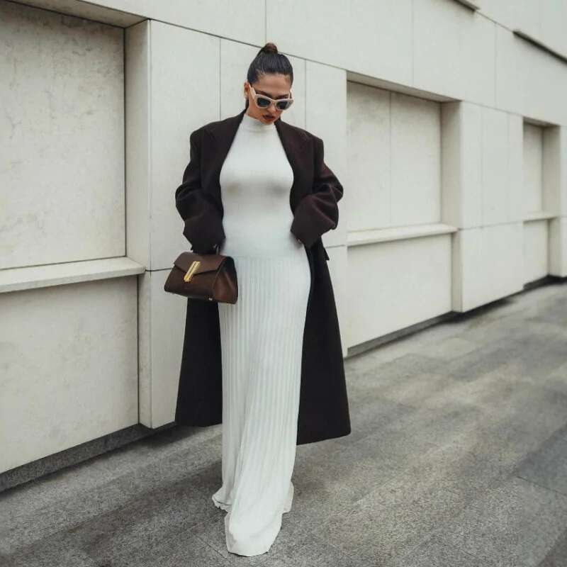 Dongdumaoyi Semi Hoge Hals Mouwloze Gebreide Lange Jurk Effen Kleur Plooirok Bodycon Zomer C