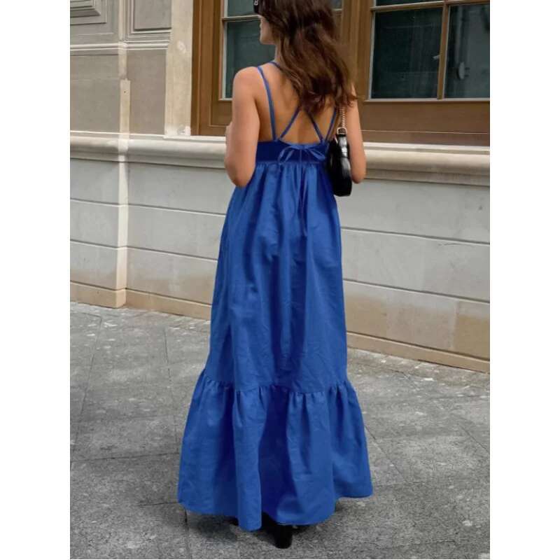 Dongdumaoyi Lente Zomer Nieuwe V Hals Backless Spaghetti Casual A Lijn Damesmode Jurk