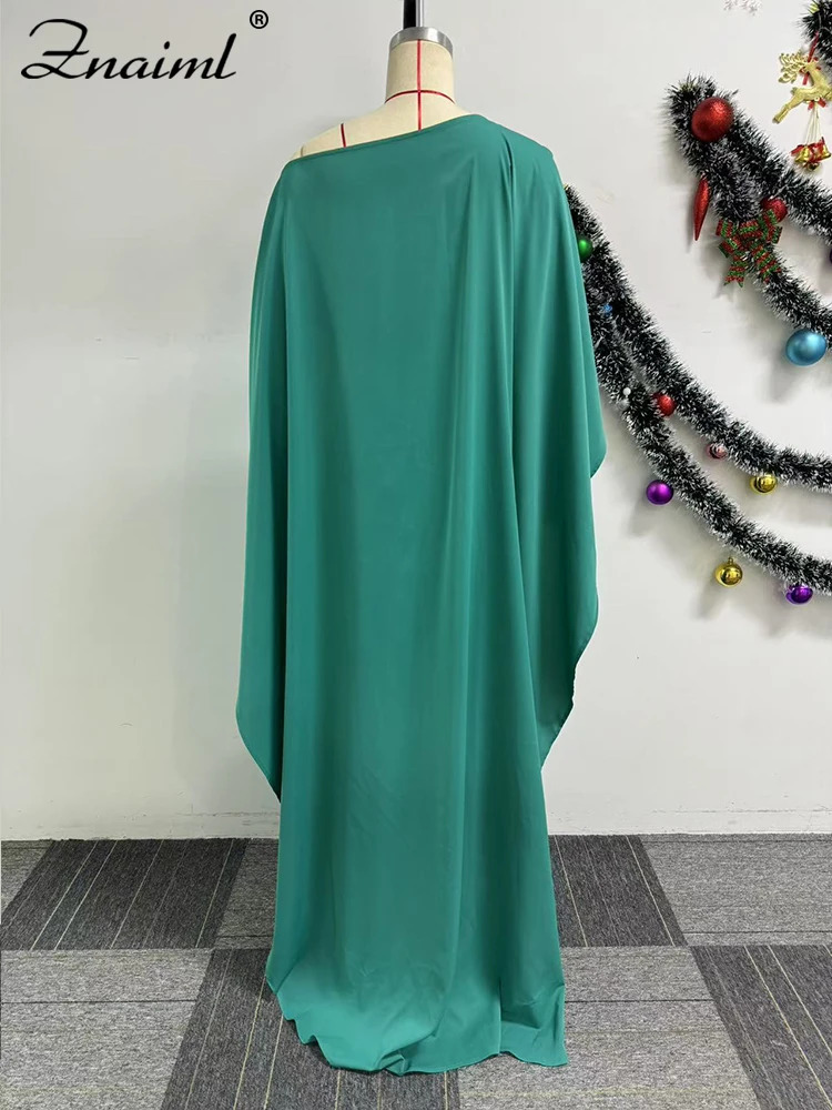 Znaiml elegant cape long sleeved Oneck green wide leg jumpsuit Dubai ladies birthday party Africa onepiece 250326