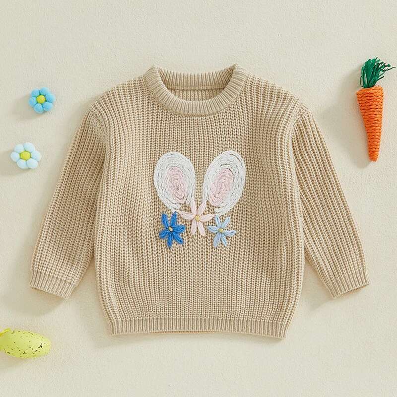 Ddmyshoesvip Adorable Infant Easter Sweaters With Cute Bunny Ears Embroidery Long Sleeve Round Neck Pullover For Toddler Girls And Boys